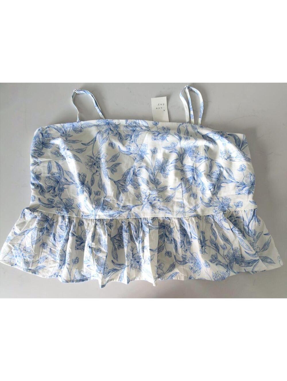 A New Day Blue Floral Peplum Smocked Back Shirt Women
